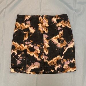 Free People Midnight Bleach Tie Dye Denim Mini Skirt with exposed zipper